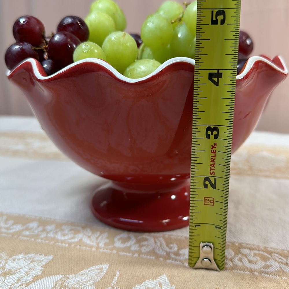 LONGABERGER Vintage Pedestal Red  Ribbon Bowl - Picture 4 of 8